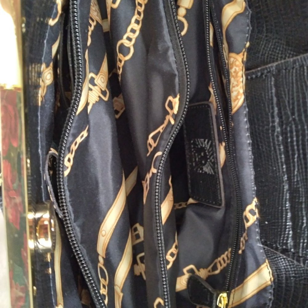 ANNE KLEIN women NEW w/Tag Handbag Black Lizard print faux leather Large17x10x4" - Picture 10 of 14
